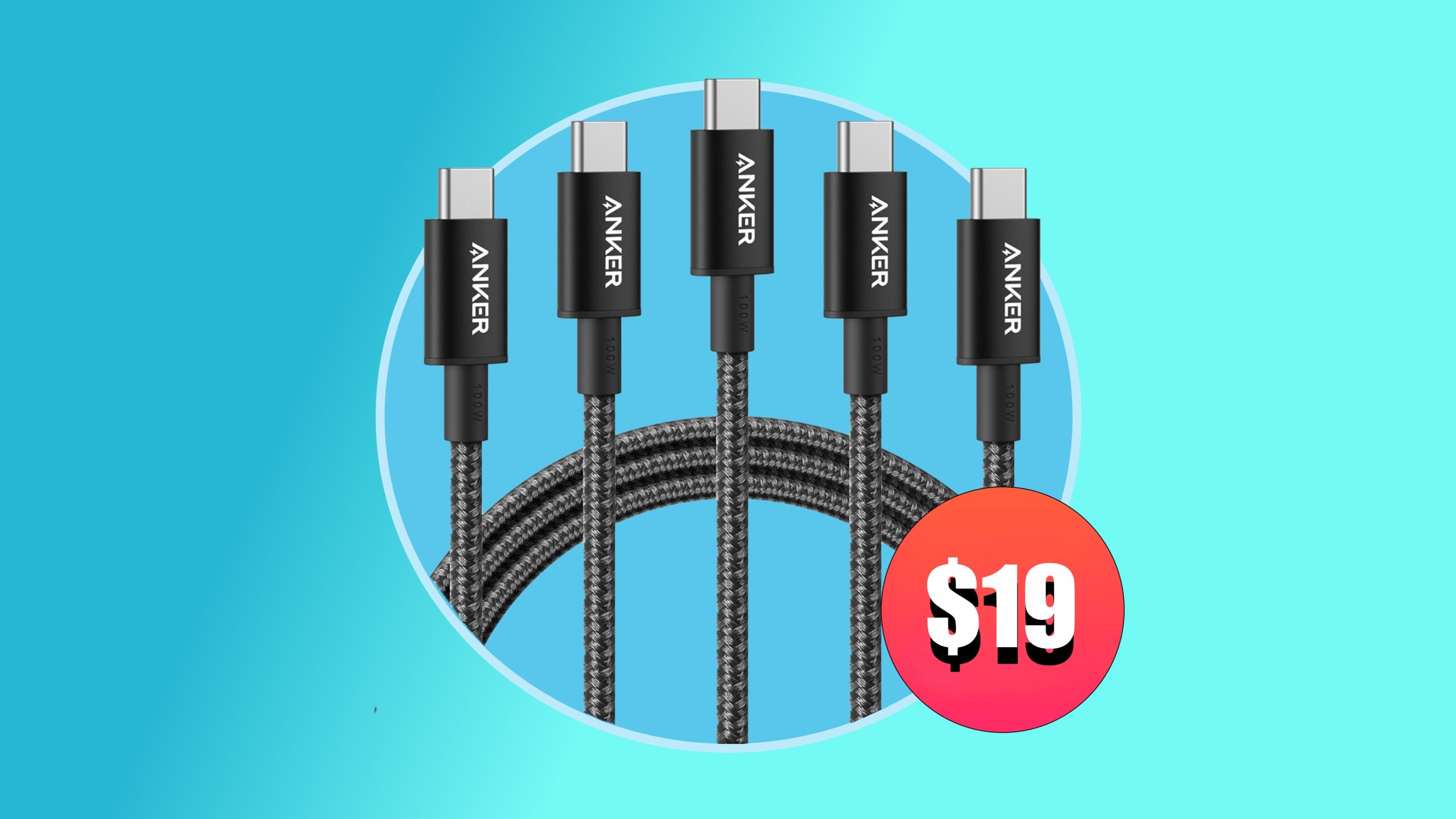Get not one, not two, but five 6ft 100W Anker USB-C cables for just $19